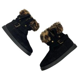 🦋G by Guess Black Fur Boots Booties Leopard Cheetah Size 6